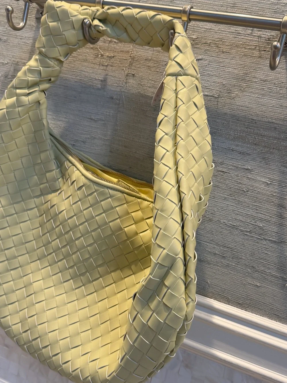 new Anthropologie melie Bianco Brigitte oversized XL woven knot satchel citron